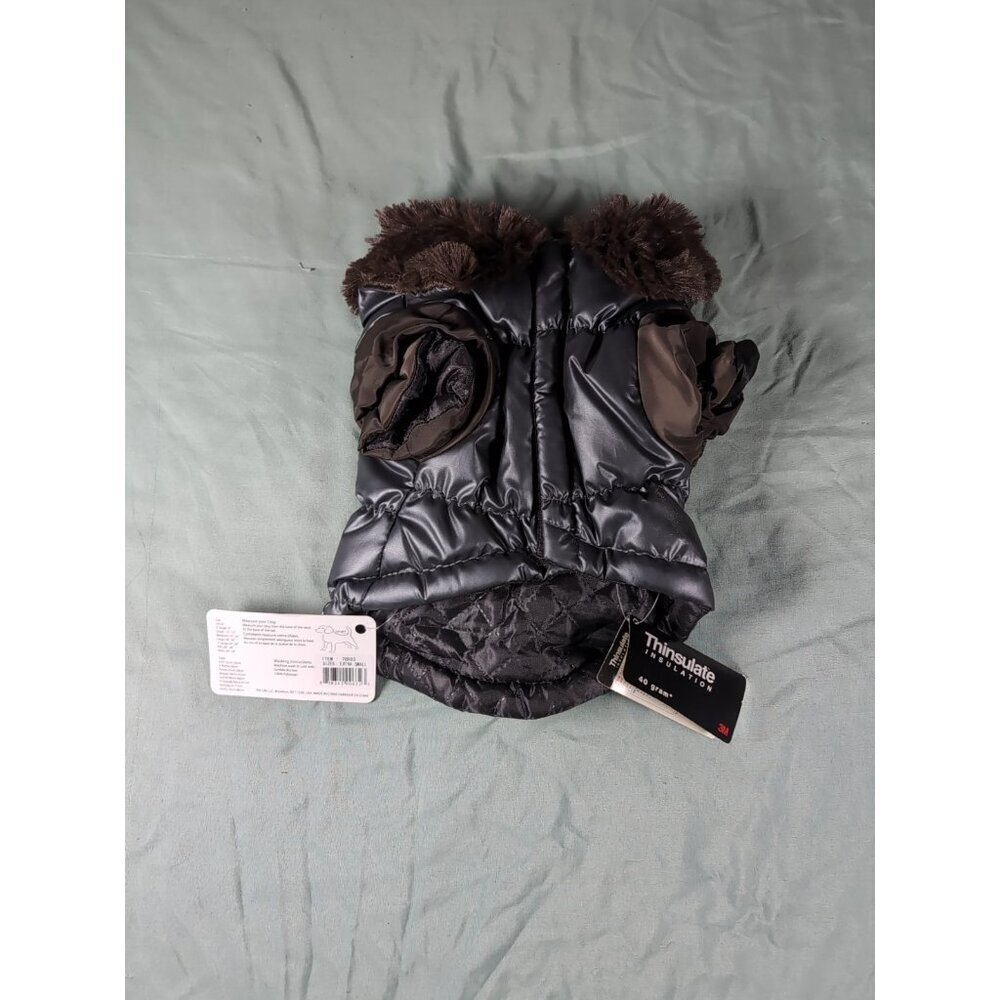 Pet Life 1BKXS  Black Metallic Fashion Pet Parka Coat X-Small - Measure In Photo